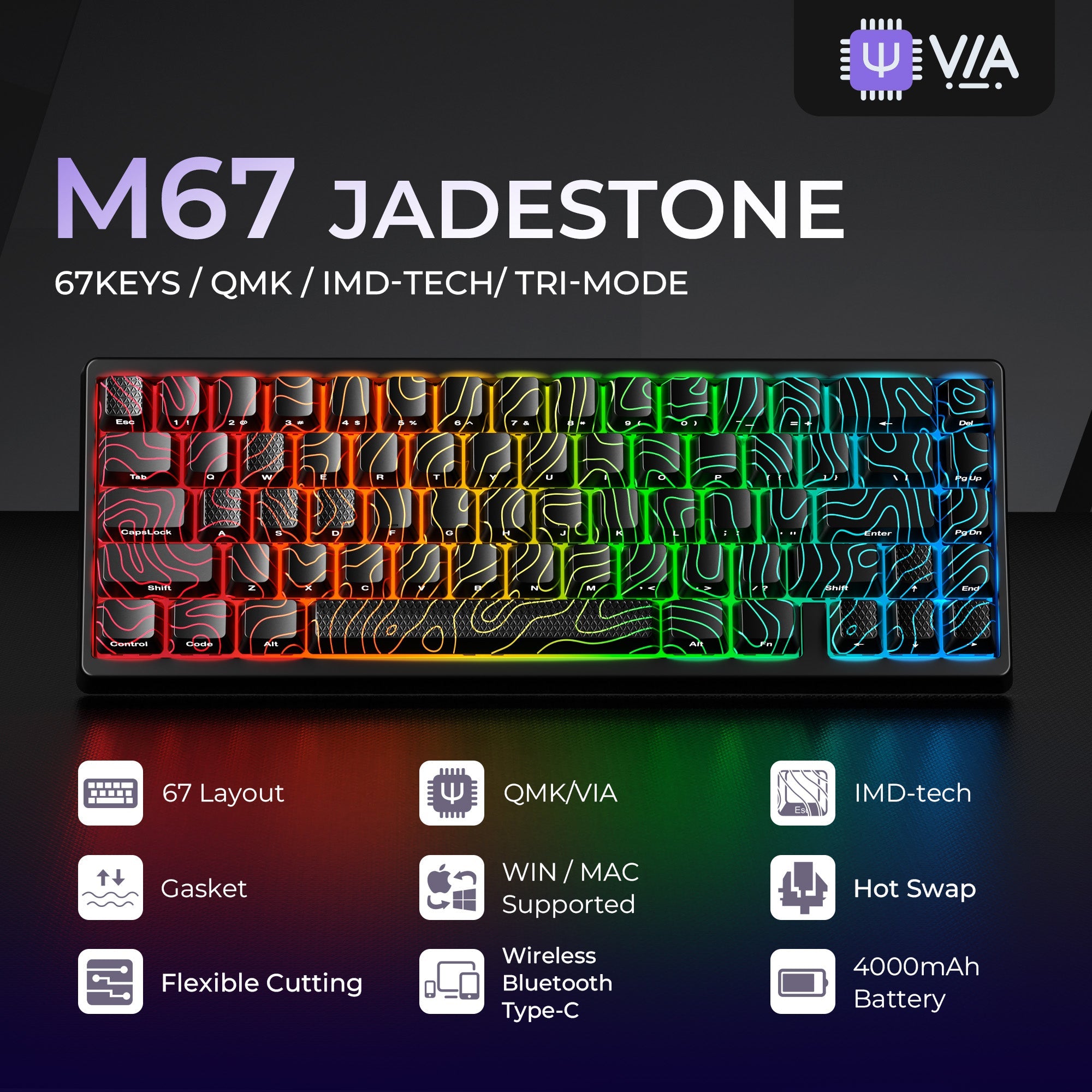 JadeStone Interstellar Black Tri-Mode RGB Mechanical Keyboard