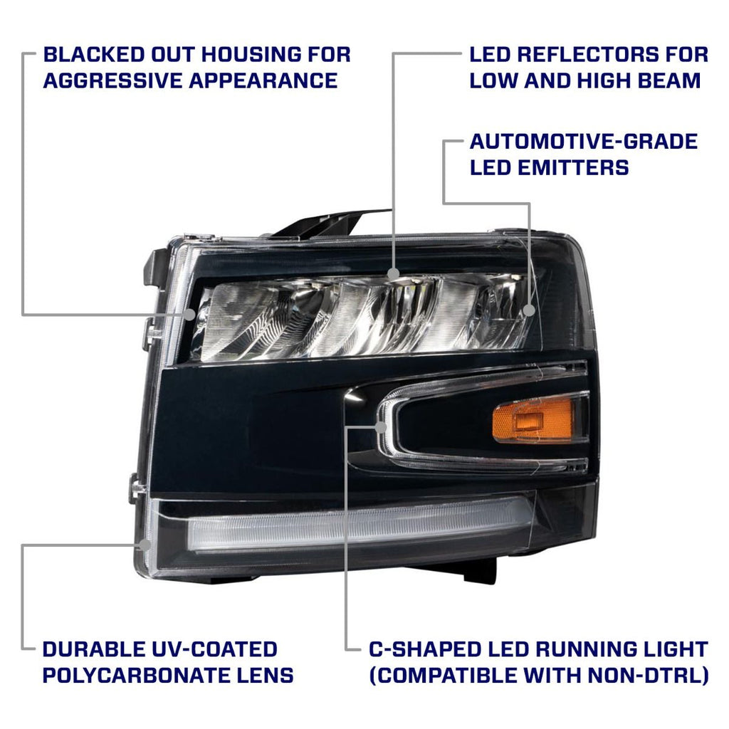 2007–2013 Chevrolet Silverado Full LED Reflector Headlights with Sequential Turn Signals & White DRL (Pair) | Form Lighting