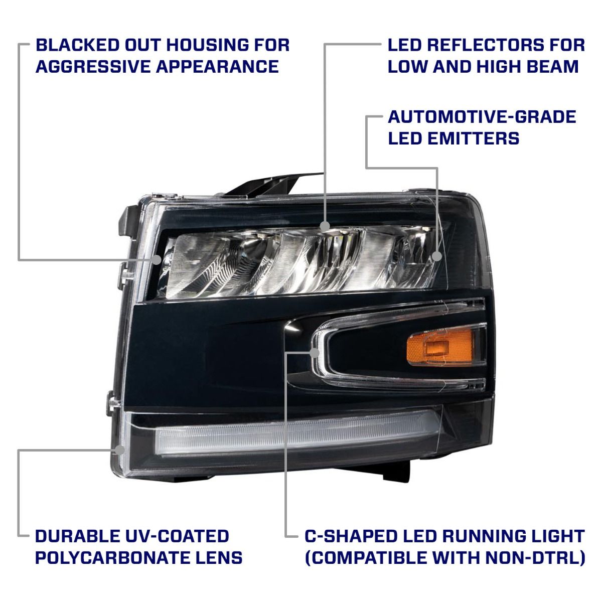 2007–2013 Chevrolet Silverado Full LED Reflector Headlights with Sequential Turn Signals & White DRL (Pair) | Form Lighting