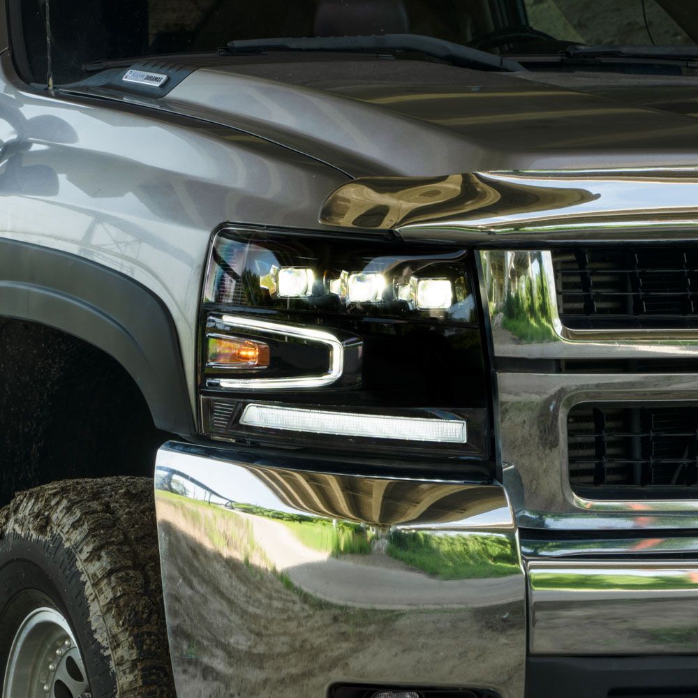 2007–2013 Chevrolet Silverado Full LED Projector Headlights with Triple Bi-LED Projectors, Sequential Turn Signals & White DRL (Pair) | Form Lighting