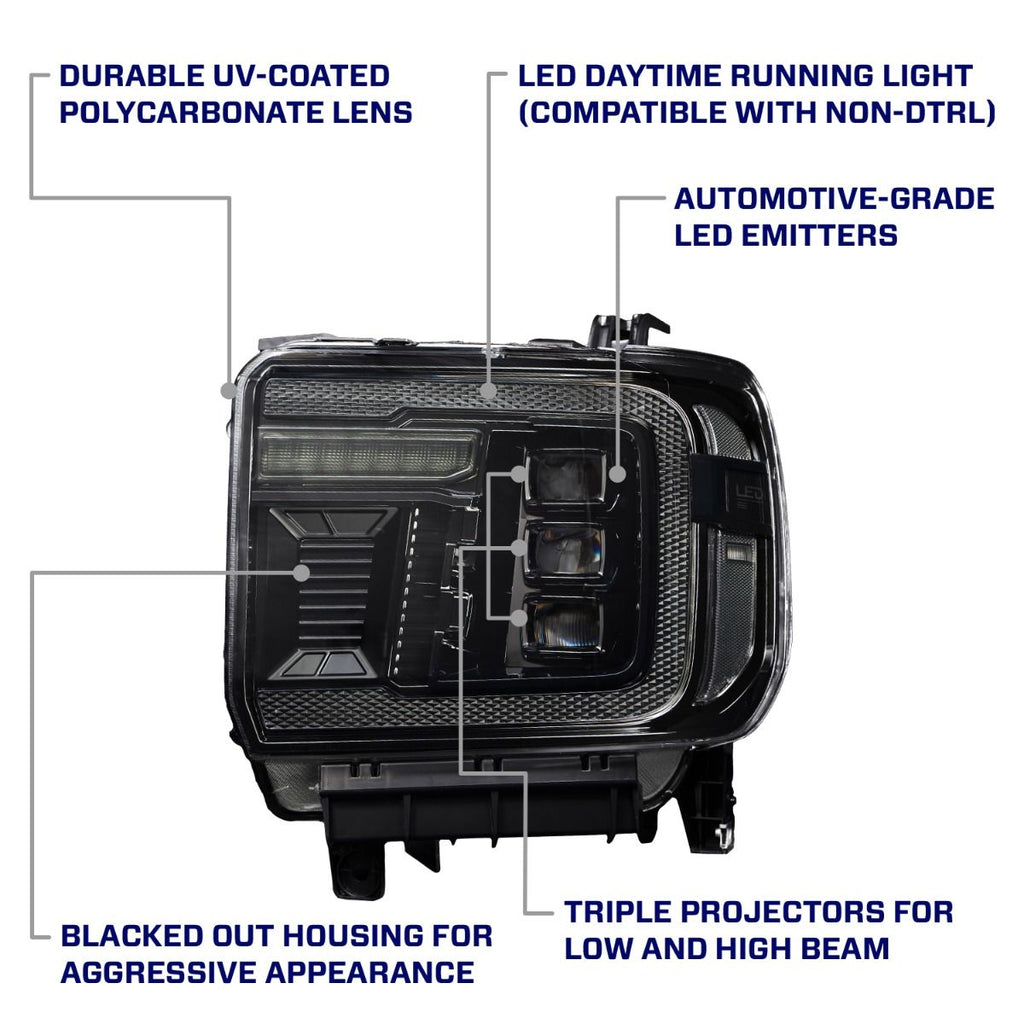 Form Lighting LED Projector Headlights with Amber DRL for 2014–2018 GMC Sierra 1500 (Pair) – Triple Bi-LED Projectors, Sequential Turn Signals & Startup Sequence