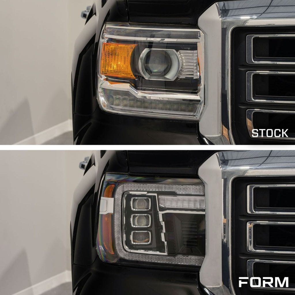 2014–2018 GMC Sierra 1500 and 2015-2019 GMC Sierra 2500 & 3500 Full LED Reflector Headlights with Sequential Turn Signals & C-Shaped DRL (Pair)