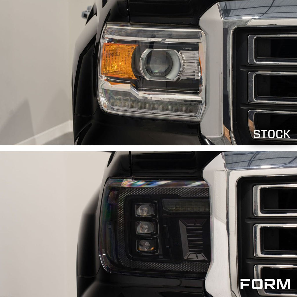 Form Lighting LED Projector Headlights with Amber DRL for 2014–2018 GMC Sierra 1500 (Pair) – Triple Bi-LED Projectors, Sequential Turn Signals & Startup Sequence