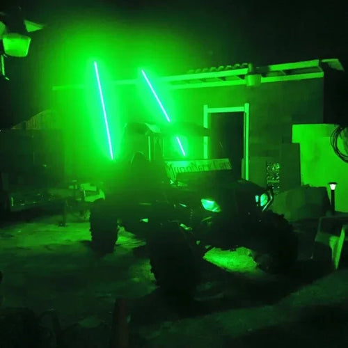 *PAIR* GREEN LED LIGHT WHIP