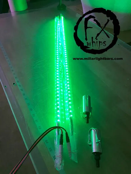 *PAIR* GREEN LED LIGHT WHIP