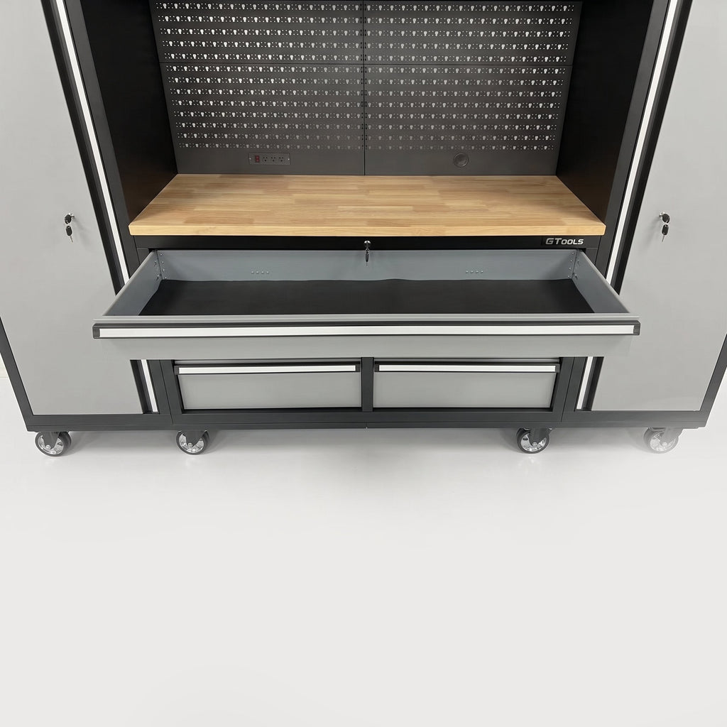 OCTOBER 100" Rolling Tool Chest Workstation with Bench Top & Side Cabinets