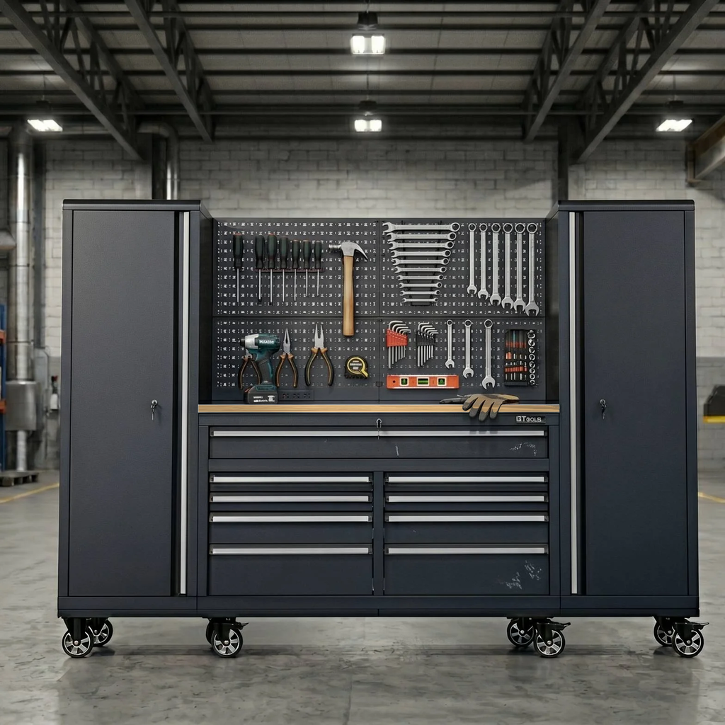 OCTOBER 100" Rolling Tool Chest Workstation with Bench Top & Side Cabinets
