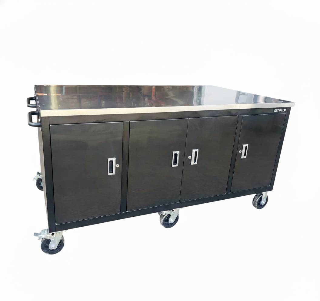 OCTOBER Large Steel 71x39" Garage Island Workbench – Stainless Steel Top