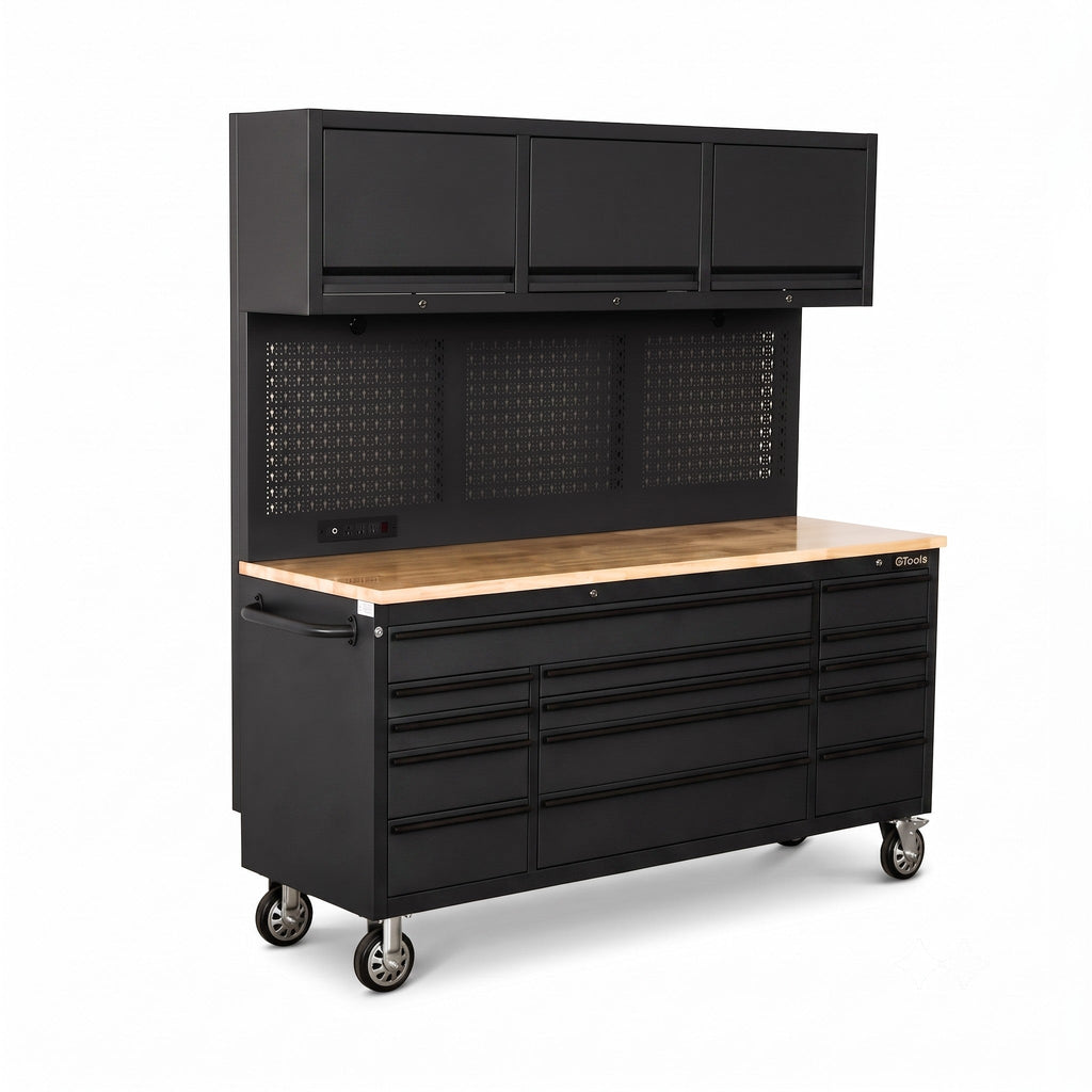 Overhead Pro 72" Rolling Tool Chest | 79" Tall | 24" Deep | 14 Drawers | Overheads | Pegboard & Power Strip