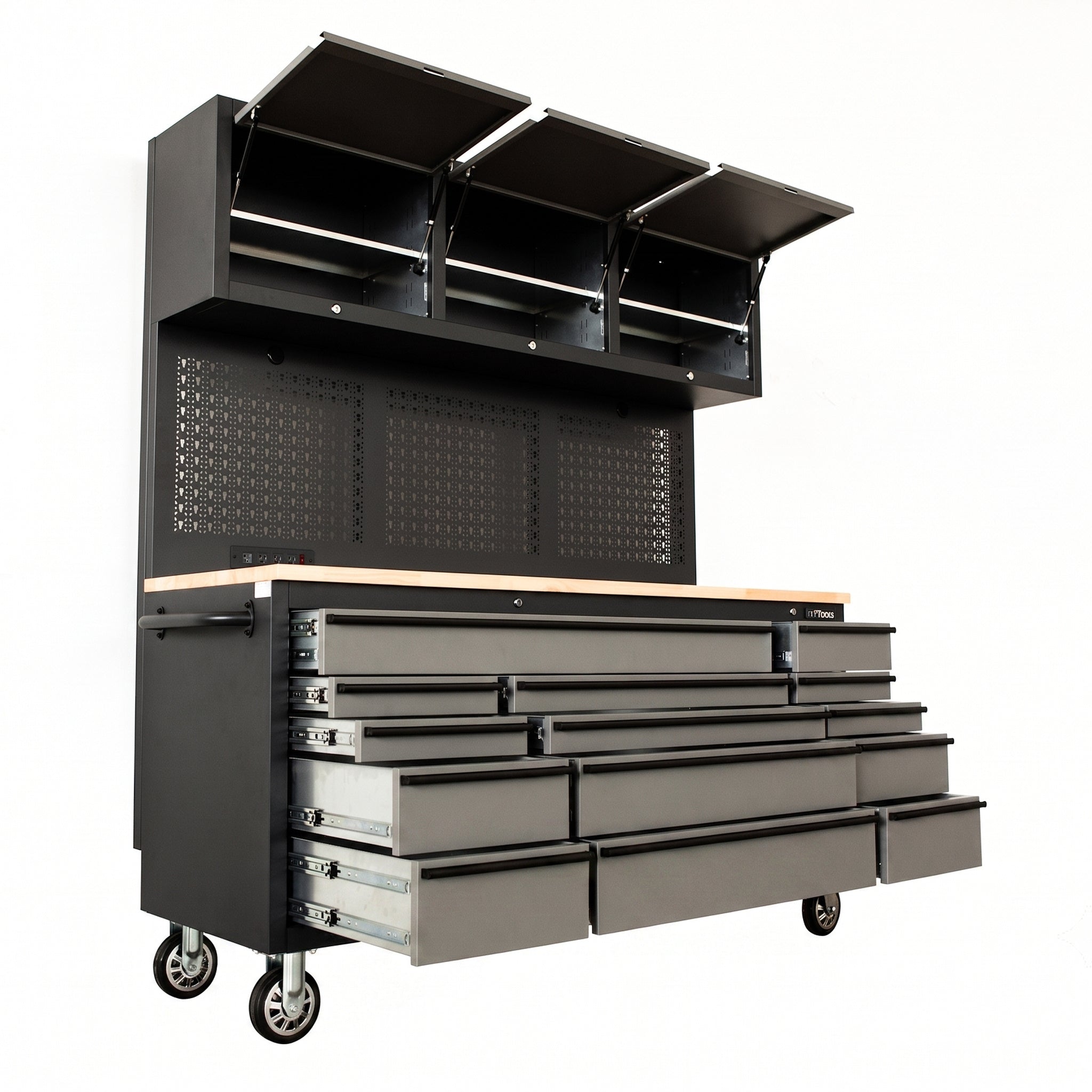 Overhead Pro 72" Rolling Tool Chest | 79" Tall | 24" Deep | 14 Drawers | Overheads | Pegboard & Power Strip