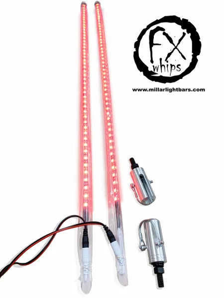 *PAIR* RED LED LIGHT WHIP