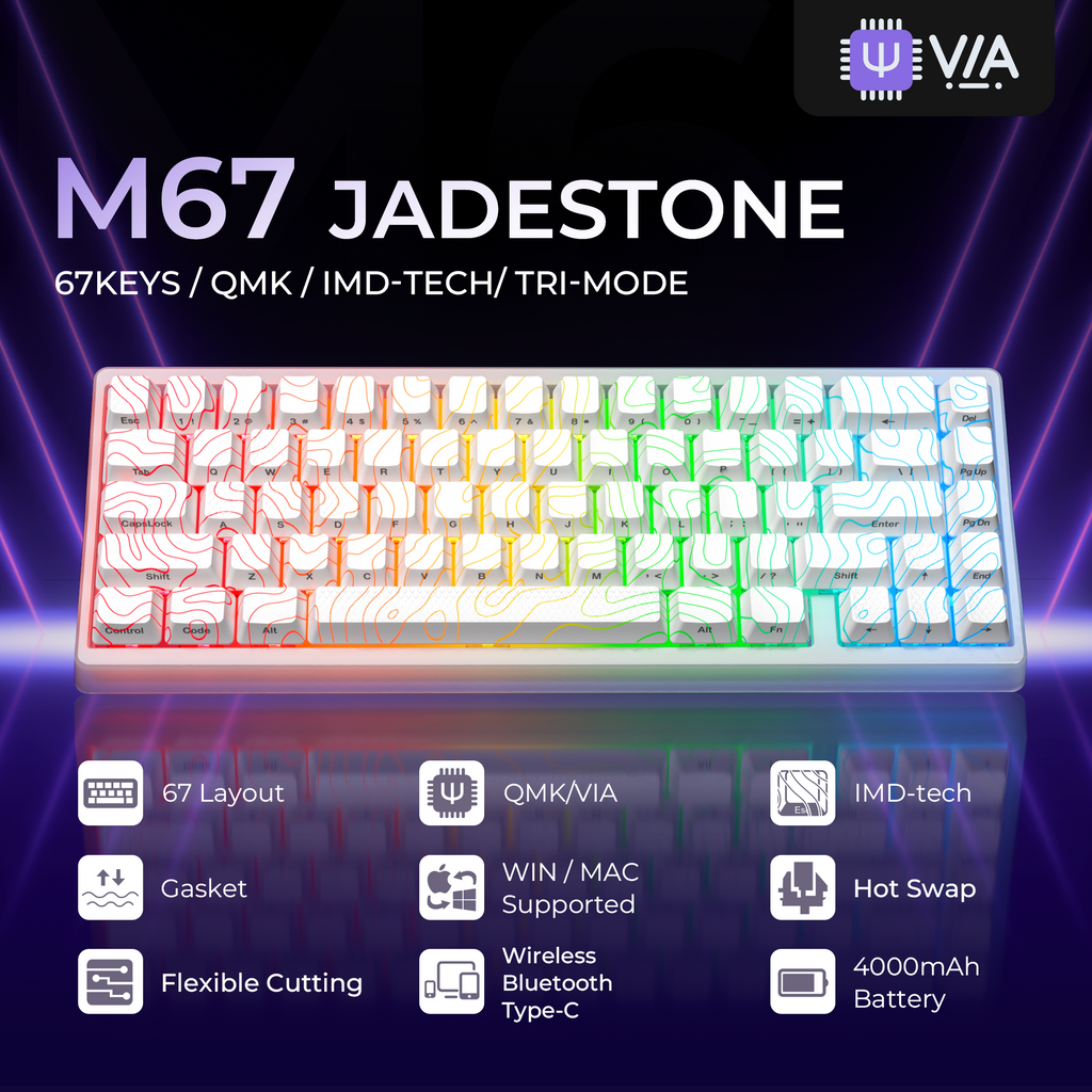 JadeStone Stellar White Tri-Mode RGB Mechanical Keyboard